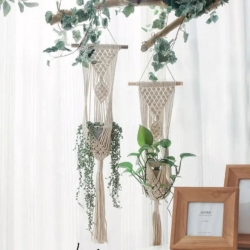 Boho beige macrame plant hanger basket wall art living room decor