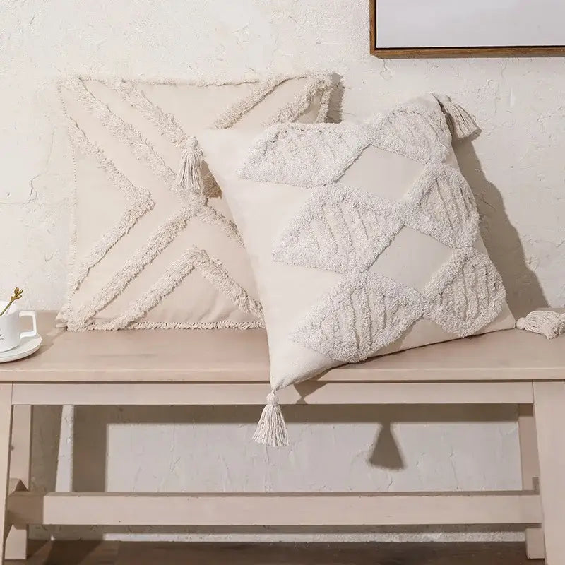 DecorBites™ Beige Boho Style Cushion Cover 45x45/30x50cm - Handmade Square Pillow Case
