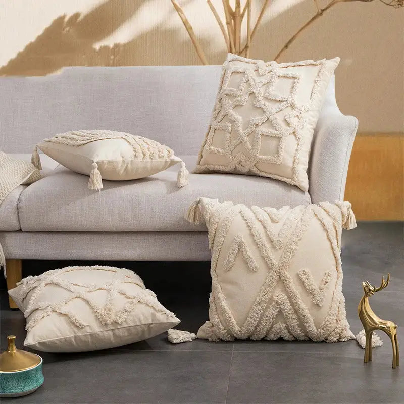 DecorBites™ Beige Boho Style Cushion Cover 45x45/30x50cm - Handmade Square Pillow Case