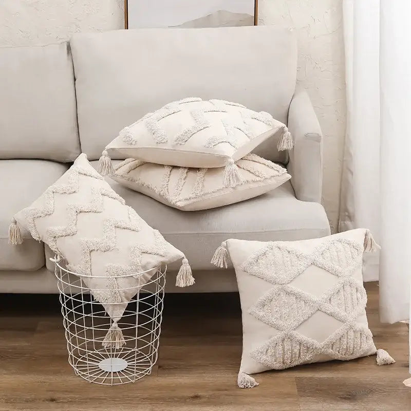 DecorBites™ Beige Boho Style Cushion Cover 45x45/30x50cm - Handmade Square Pillow Case