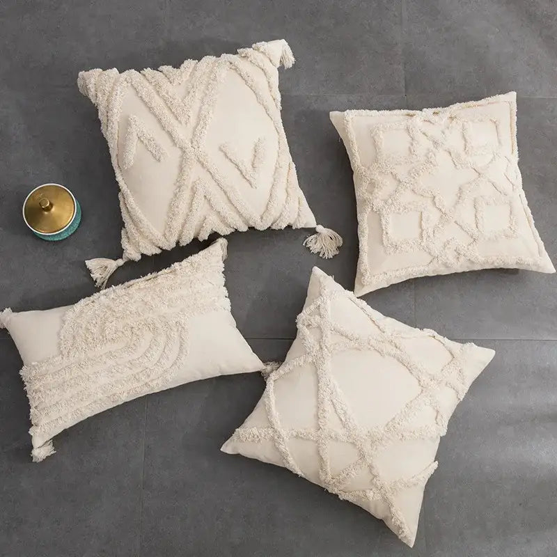 DecorBites™ Beige Boho Style Cushion Cover 45x45/30x50cm - Handmade Square Pillow Case