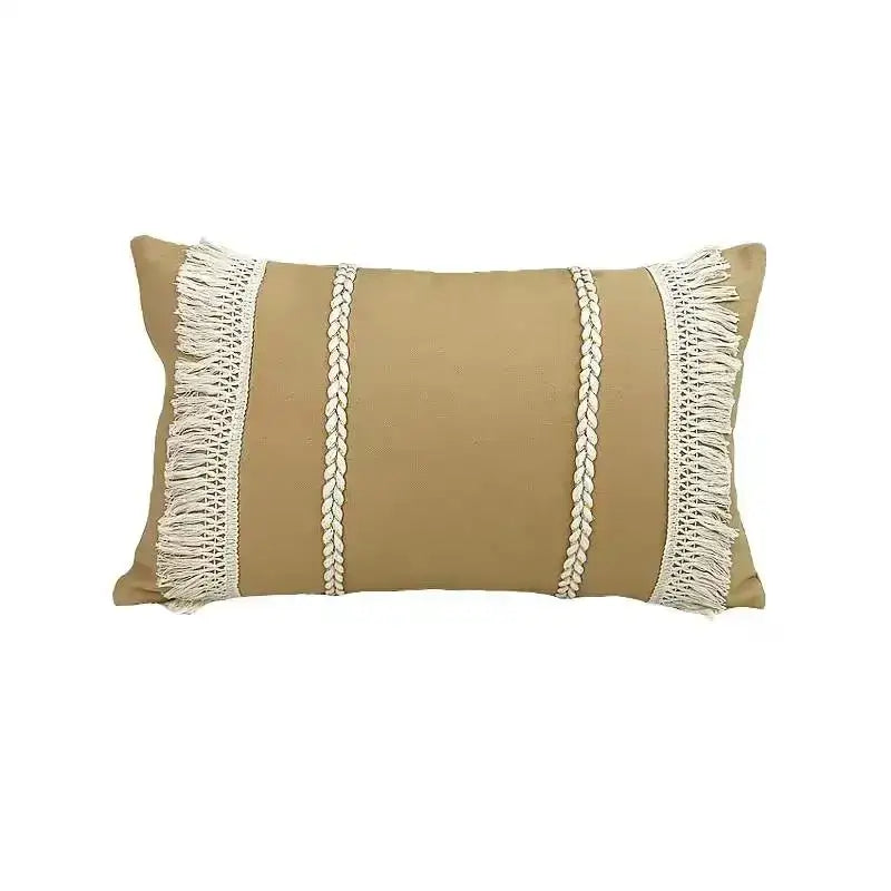 Boho beige & yellow linen cotton pillow cover living room decor
