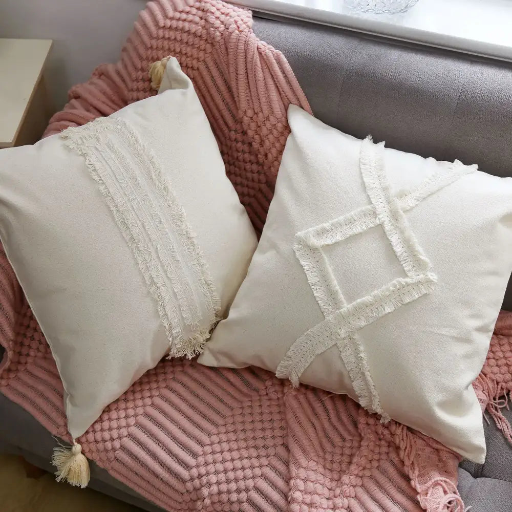 Boho beige & yellow linen cotton pillow cover living room decor