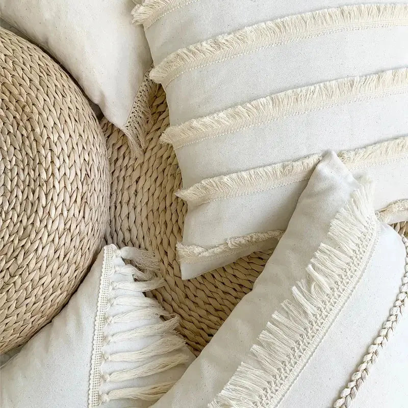 Boho beige & yellow linen cotton pillow cover living room decor