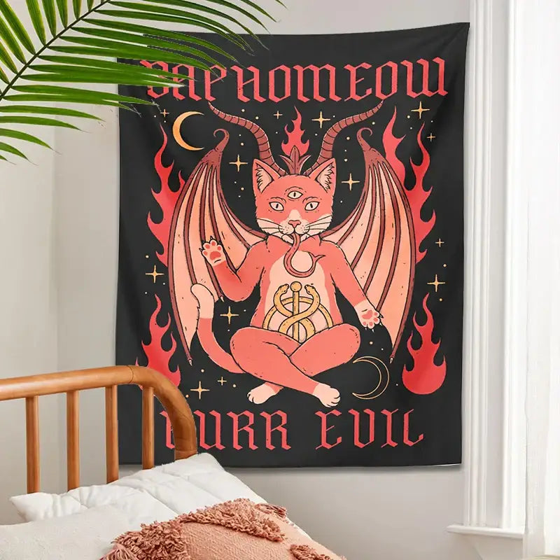 DecorBites™ Cat Baphomeow Tapestry: Boho Witchcraft Moon Star Decor for Home & Dorm Room