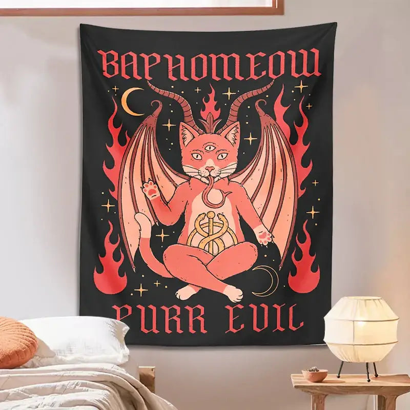DecorBites™ Cat Baphomeow Tapestry: Boho Witchcraft Moon Star Decor for Home & Dorm Room