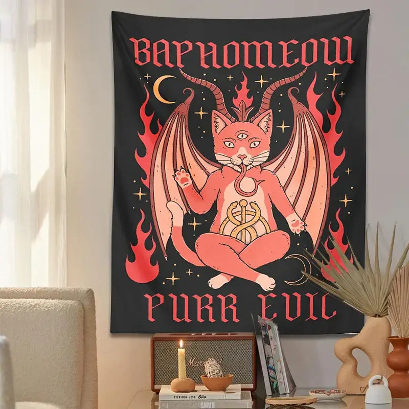 DecorBites™ Cat Baphomeow Tapestry: Boho Witchcraft Moon Star Decor for Home & Dorm Room