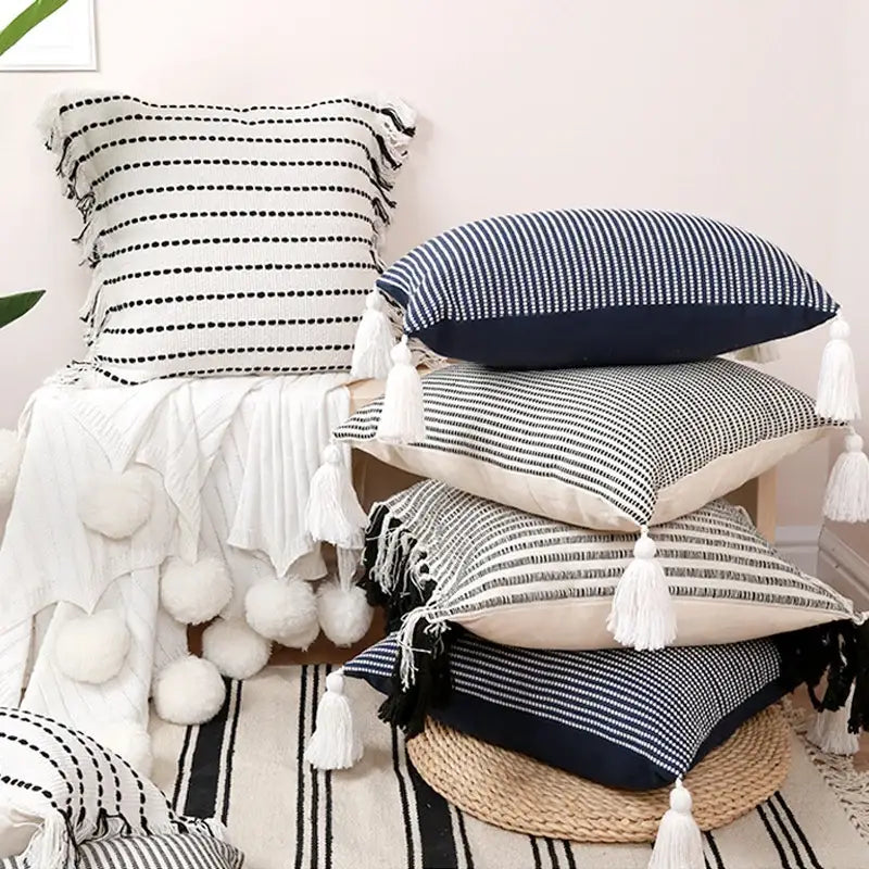 DecorBites™ Boho Jacquard Flower Throw Pillow Case with Tassels - Home Sofa Decor