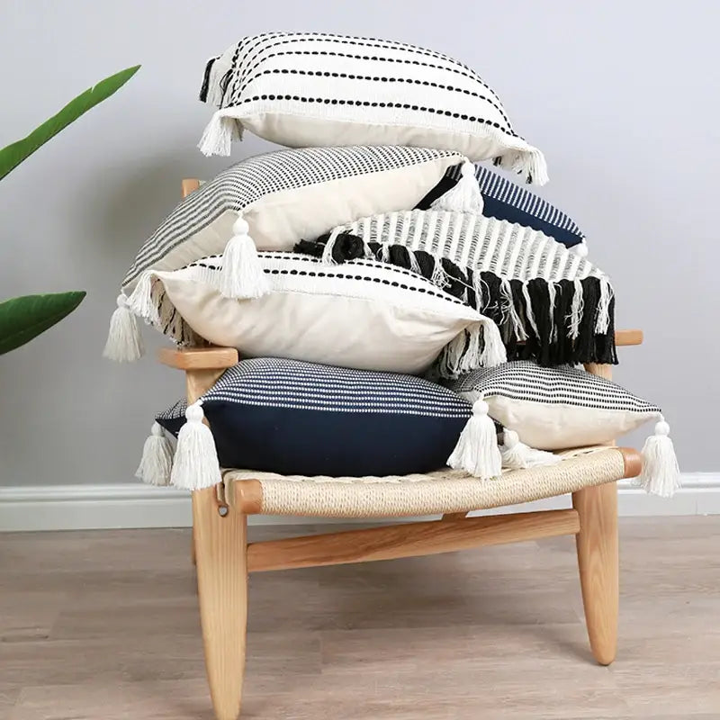 DecorBites™ Boho Jacquard Flower Throw Pillow Case with Tassels - Home Sofa Decor