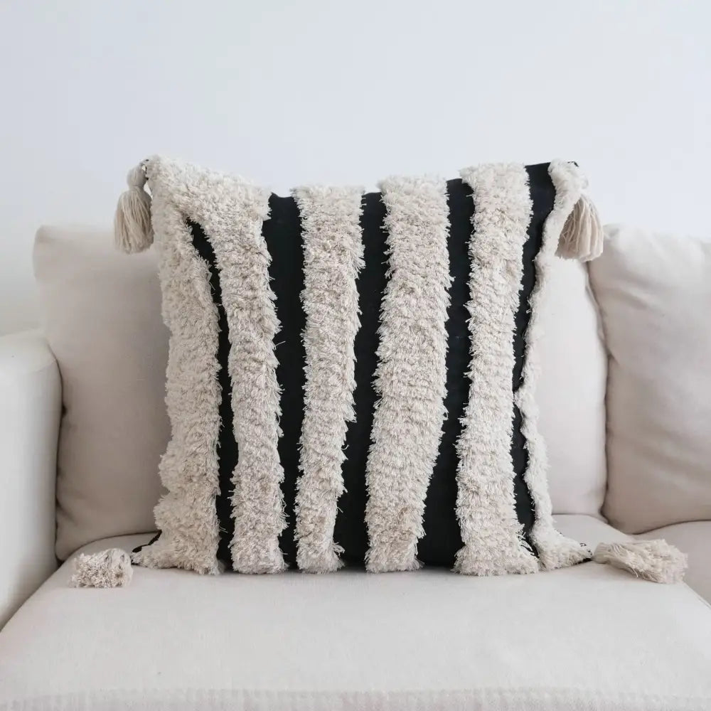 Boho black & white tufted tassel cushion cover living room pillow case