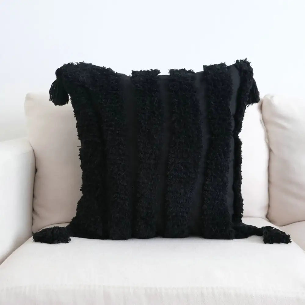 Boho black & white tufted tassel cushion cover living room pillow case