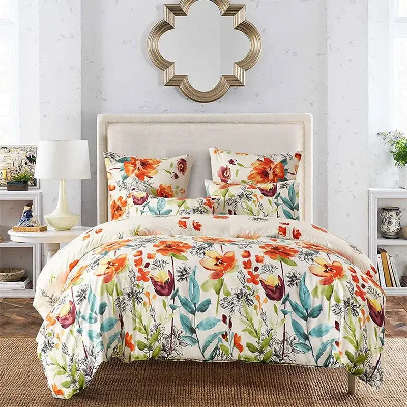 Boho chic black & white botanical bedding set bedroom duvet cover