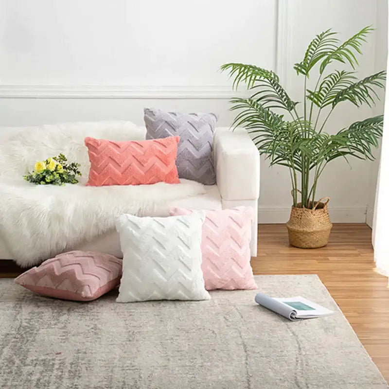 Boho chic white faux fur chevron pillow cover bedroom decor