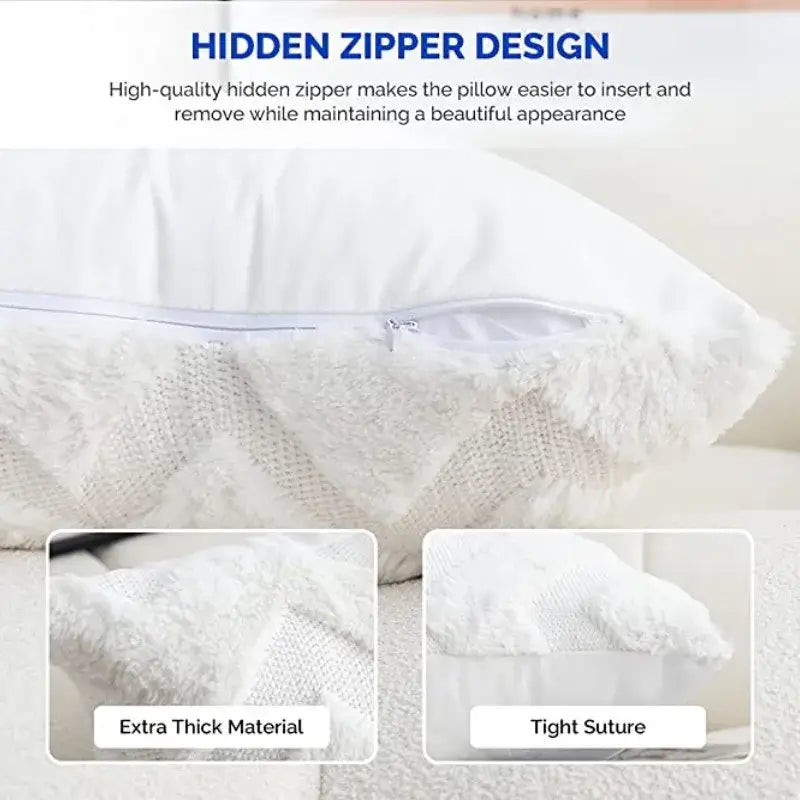 Boho chic white faux fur chevron pillow cover bedroom decor