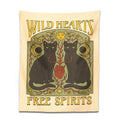 Boho cream and black cat hearts tapestry wall hanging bedroom decor