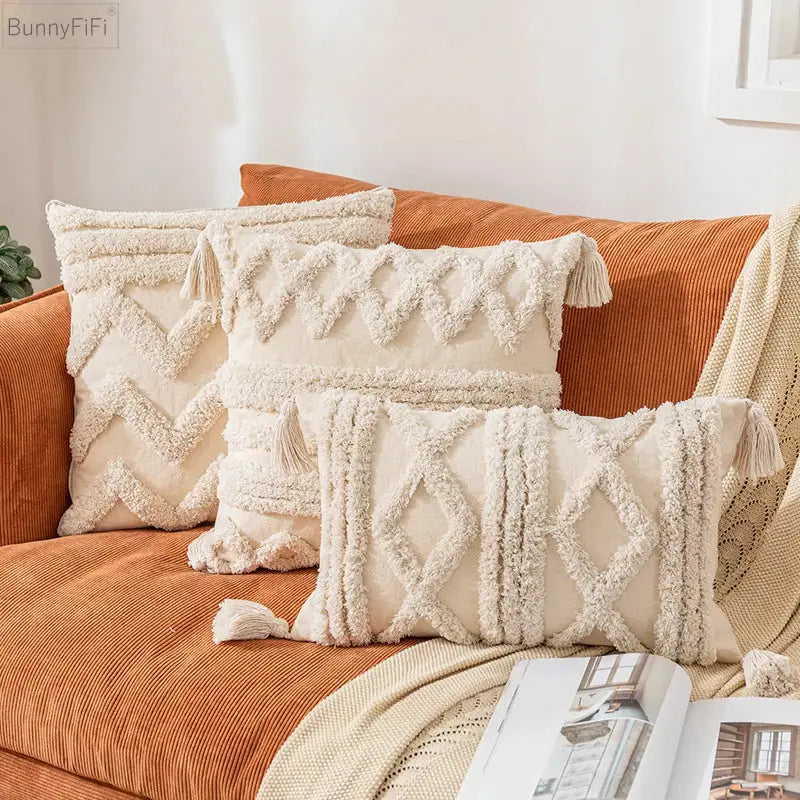 DecorBites™ Boho Cotton Tassel Pillow Cover 45x45cm/30x50cm for Home Decor