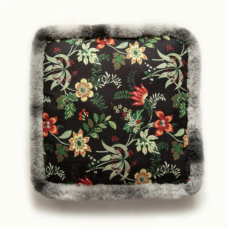 DecorBites™ Boho Floral Square Chair Cushions with Faux Fur Trim - Soft & Thick Seat Pad