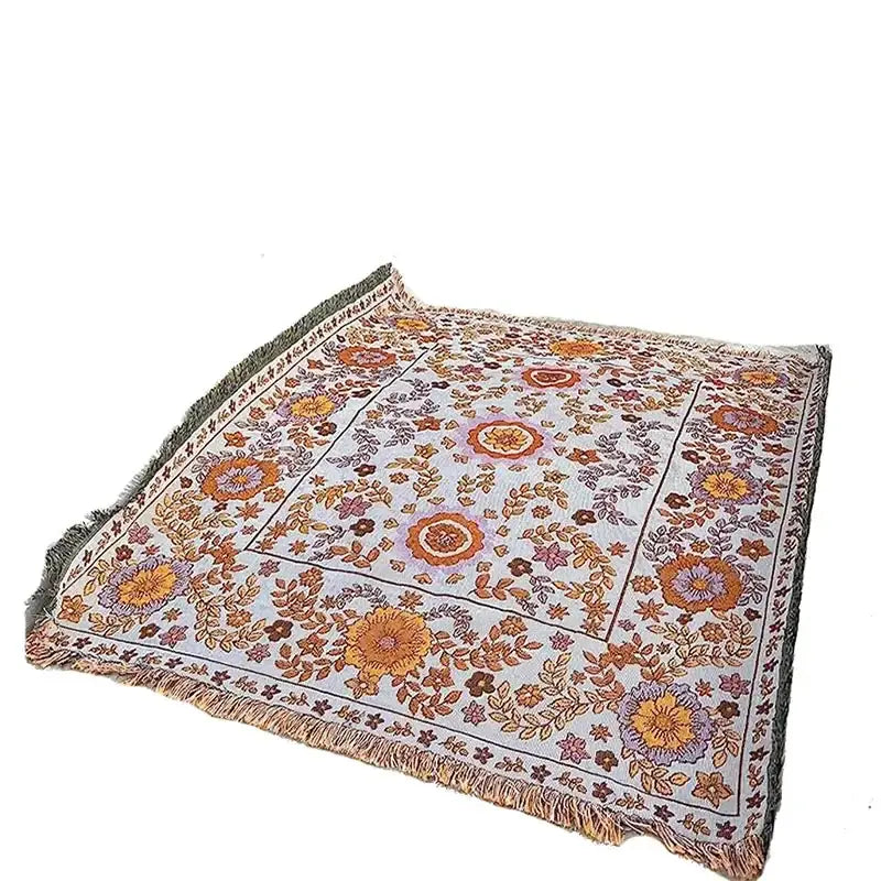 Boho floral sofa throw blanket – living room woven decor