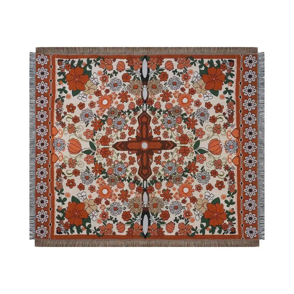 Boho floral sofa throw blanket – living room woven decor