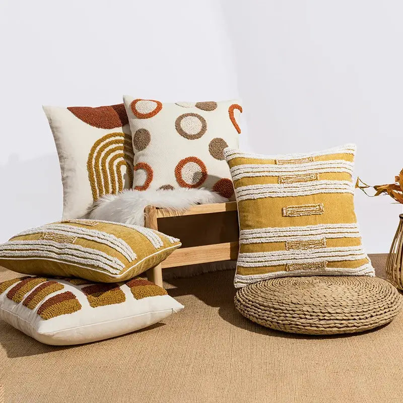 Boho geometric mustard & cream cushion cover living room decor