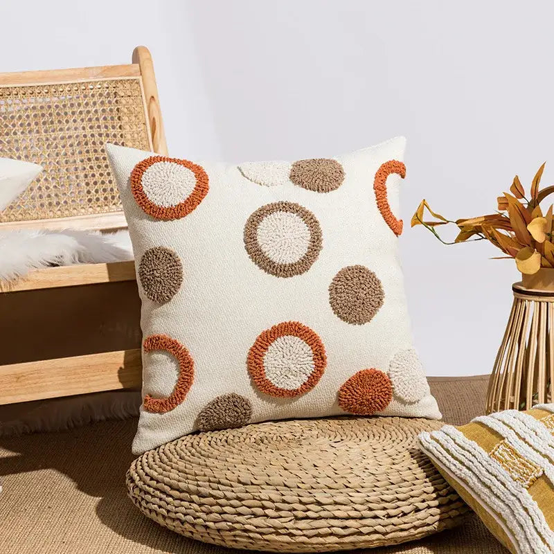 Boho geometric mustard & cream cushion cover living room decor
