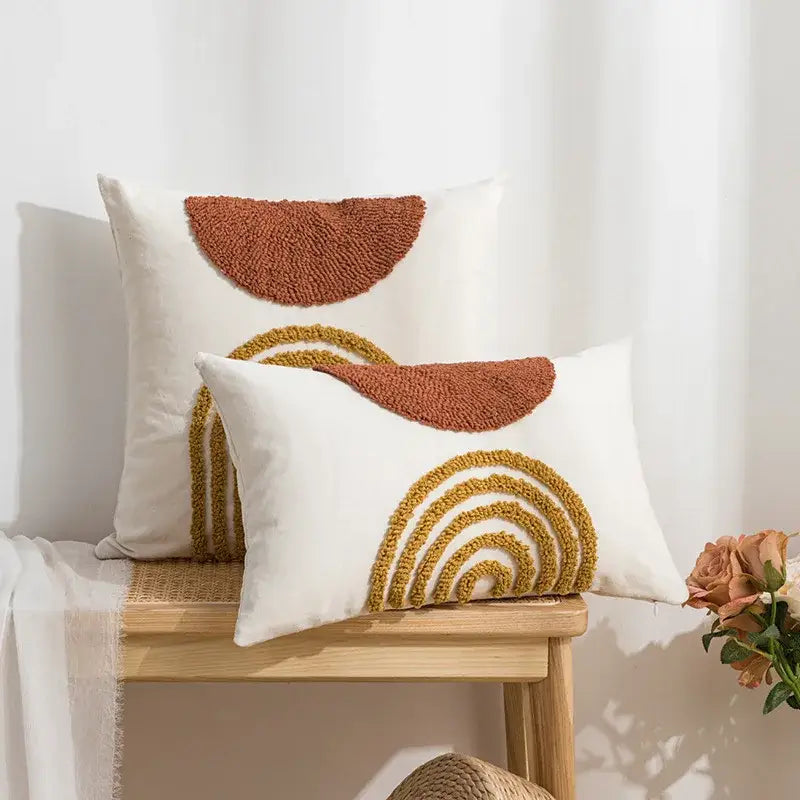 Boho geometric mustard & cream cushion cover living room decor