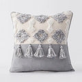 Boho gray & white tufted cushion cover living room tassel decor