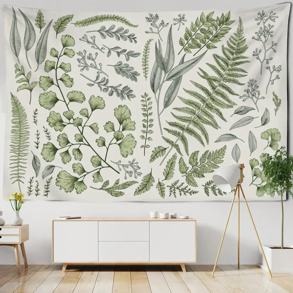 DecorBites™ Botanical Tapestry Wall Hanging Fern Leaves Boho Nature Aesthetic Room Decor