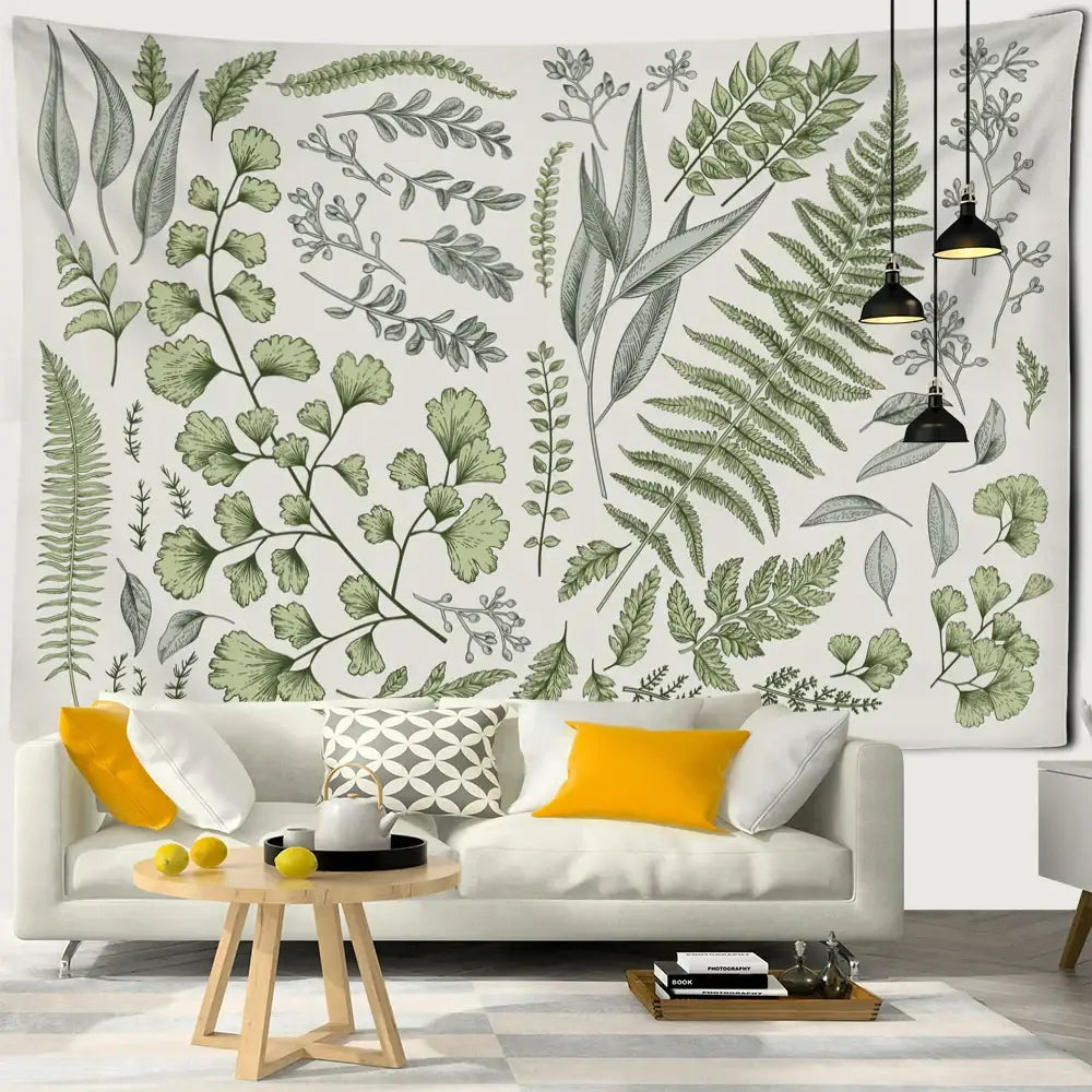 DecorBites™ Botanical Tapestry Wall Hanging Fern Leaves Boho Nature Aesthetic Room Decor