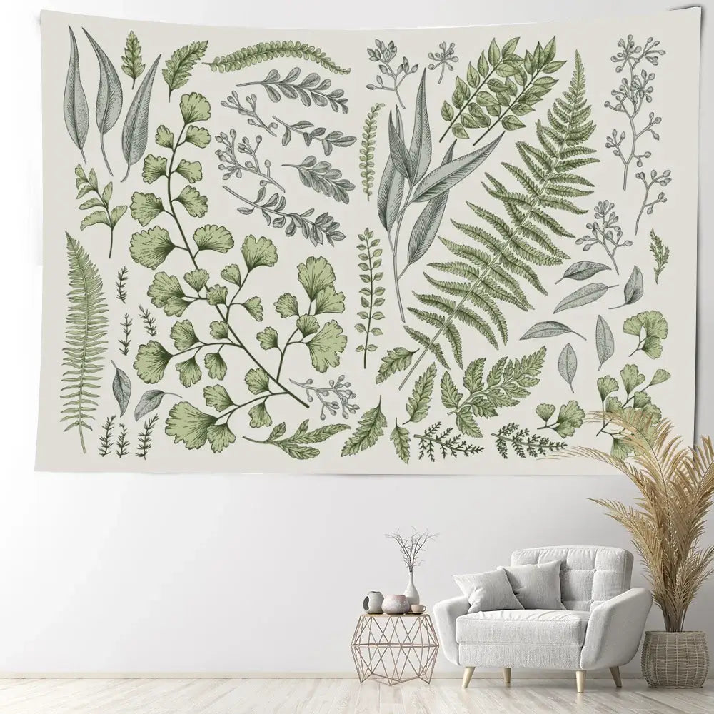DecorBites™ Botanical Tapestry Wall Hanging Fern Leaves Boho Nature Aesthetic Room Decor