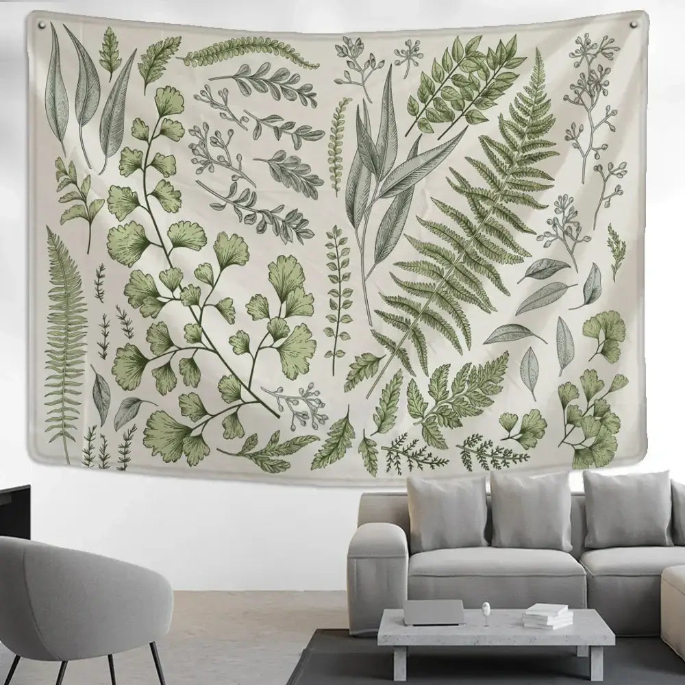 DecorBites™ Botanical Tapestry Wall Hanging Fern Leaves Boho Nature Aesthetic Room Decor