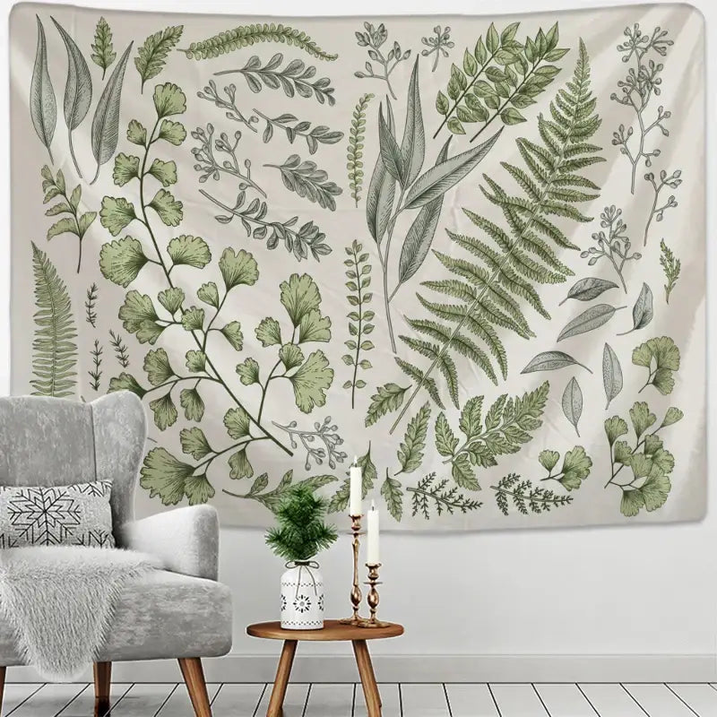 DecorBites™ Botanical Tapestry Wall Hanging Fern Leaves Boho Nature Aesthetic Room Decor