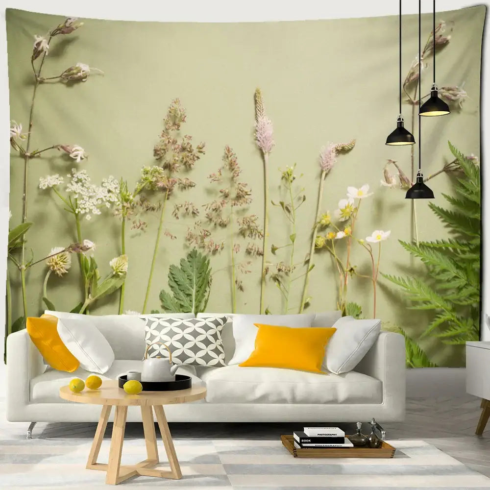 DecorBites™ Boho Green Leaf Tapestry Wall Hanging - Natural Plant Landscape Home Decor