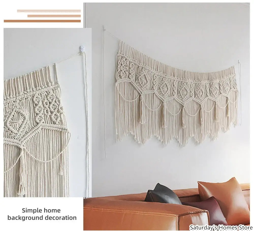 Boho macrame door curtain cream cotton tapestry bedroom decor