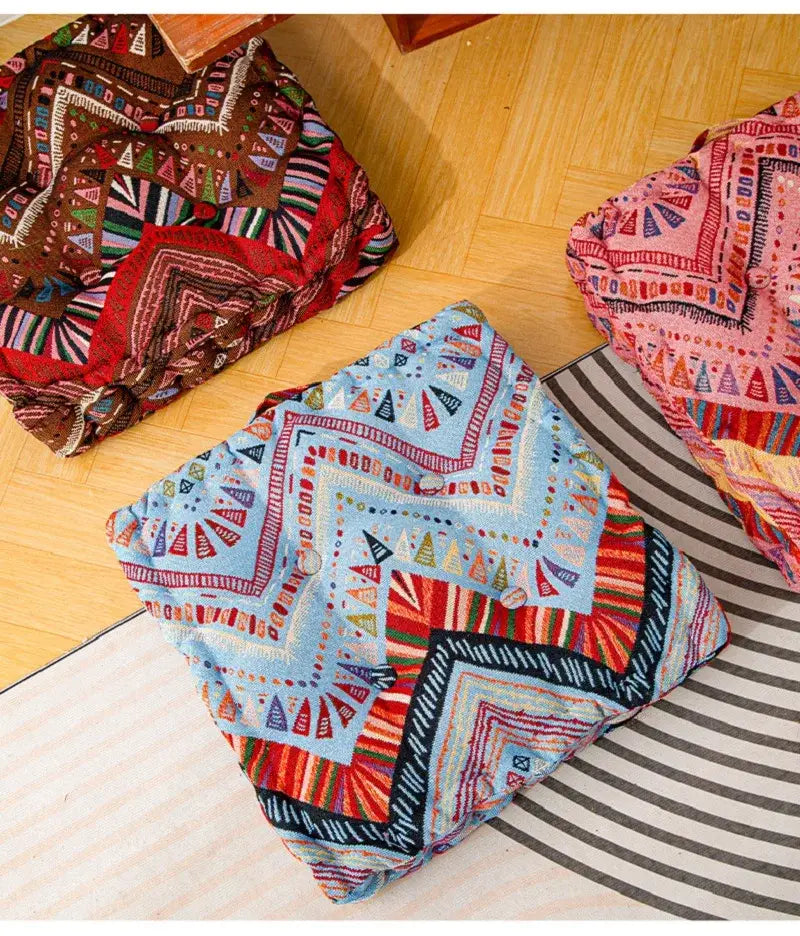 Boho multi color square floor pillows living room seating cushions