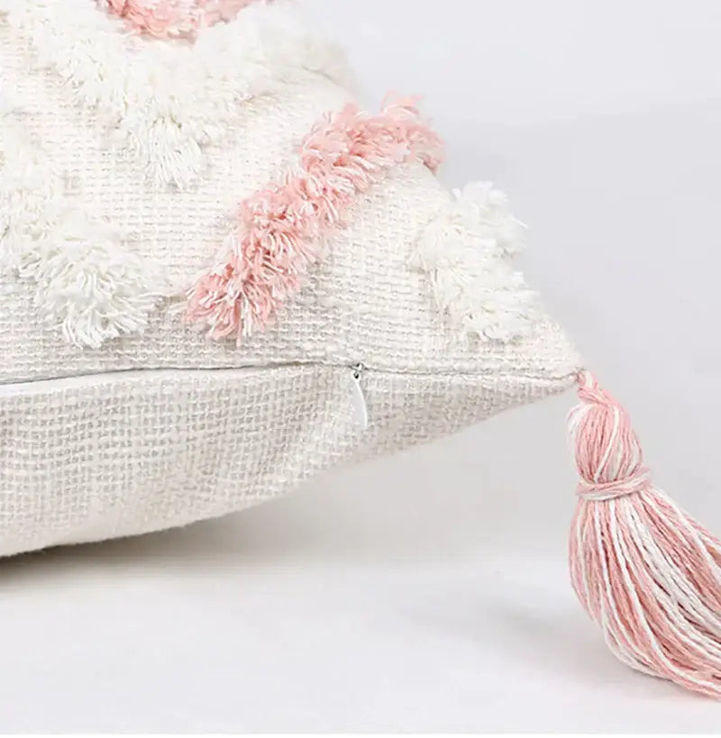 Boho pink geometric tufted pillow covers pink & white bedroom decor