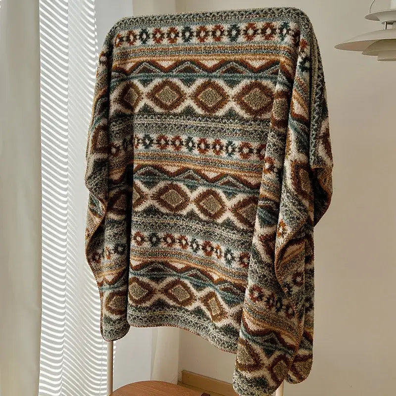 DecorBites™ Boho Printed Blanket: Cozy, Multi-Functional, Half-Flannel Shawl, Single/Double Bedspread