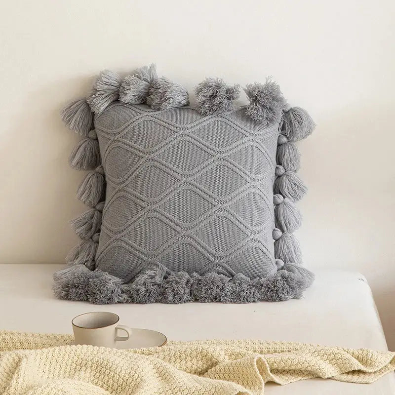 DecorBites™ Boho Style Ivory Green Pink Tassles 45x45cm Cushion Cover for Home Decoration