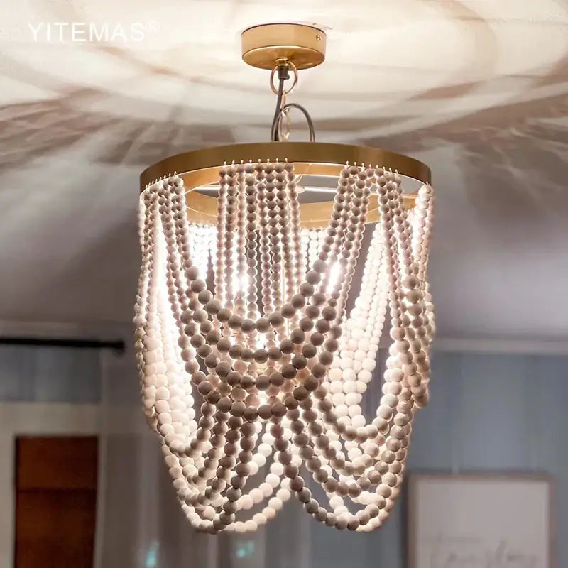 DecorBites™ Boho Wooden Beaded Chandelier Lamp for Kitchen/Dining Room/Hallway/Foyer