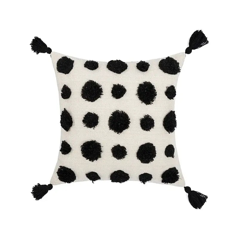 DecorBites™ Boho Tufted Beige White Tassel Pillow Cover Home Decor Square Beaded Case
