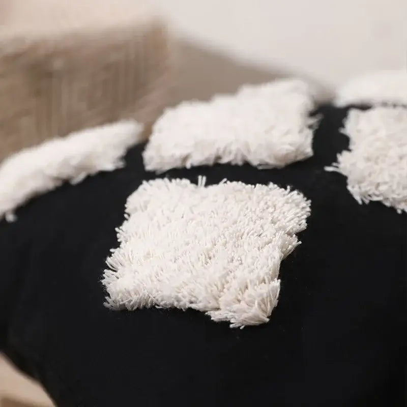 DecorBites™ Boho Tufted Beige White Tassel Pillow Cover Home Decor Square Beaded Case