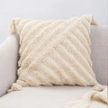 DecorBites™ Boho Tufted Embroidered Cotton Canvas Cushion Cover Grey Beige Tassel Pillowcase