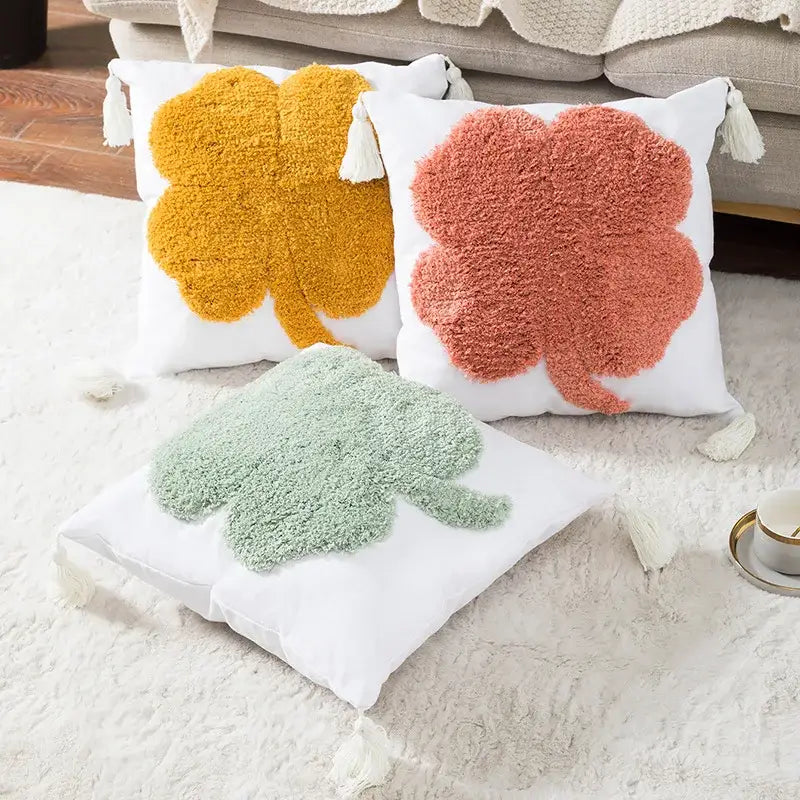 DecorBites™ Boho Tufted Embroidered Cotton Canvas Cushion Cover Grey Beige Tassel Pillowcase