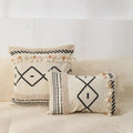 DecorBites™ Boho Tufted Fringed Black White Geometry Printed 45x45cm Pillowcase