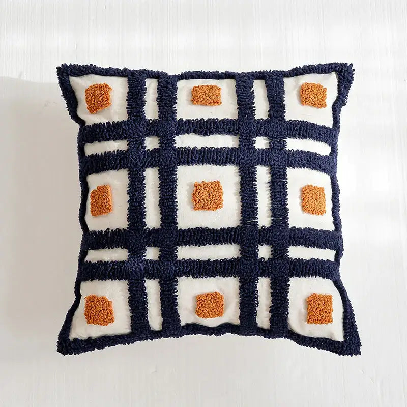 DecorBites™ Boho Tufted Pillow Cover Navy Burnt Orange 45x45cm Square for Home Decoration