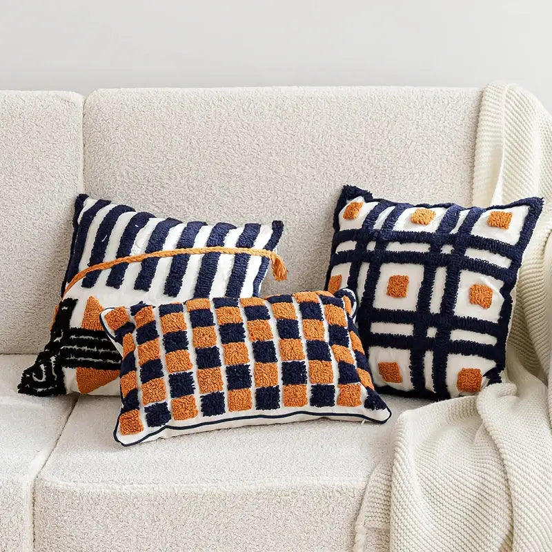 DecorBites™ Boho Tufted Pillow Cover Navy Burnt Orange 45x45cm Square for Home Decoration