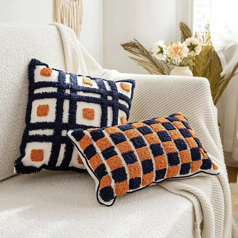 DecorBites™ Boho Tufted Pillow Cover Navy Burnt Orange 45x45cm Square for Home Decoration