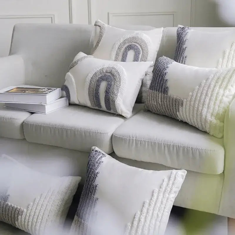 Boho white & gray tufted cushion cover living room throw pillow