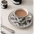 Botanical black bird ceramic coffee cup and saucer set dining room