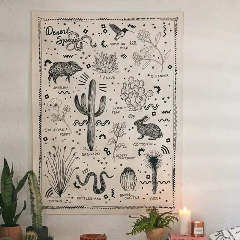 Botanical floral desert species wall hanging beige living room decor